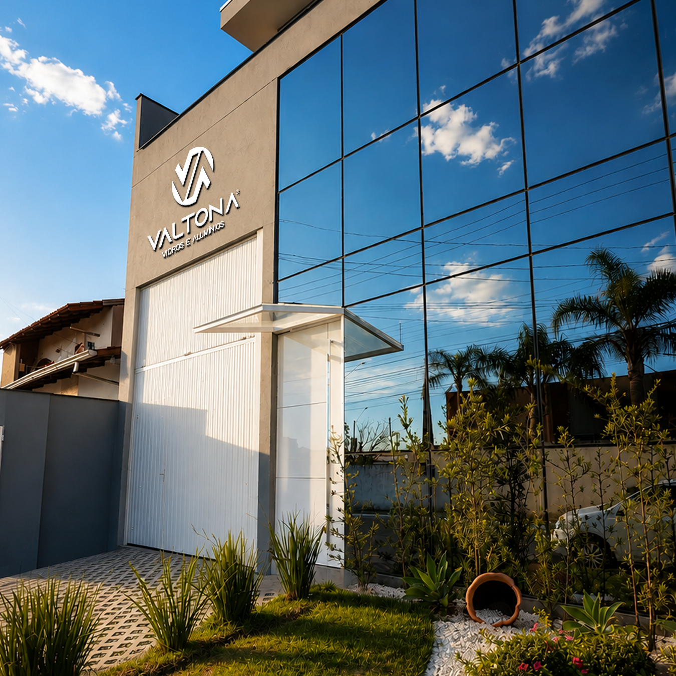 Fachada residencial e soluções sob medida em vidro e alumínio da Valtona